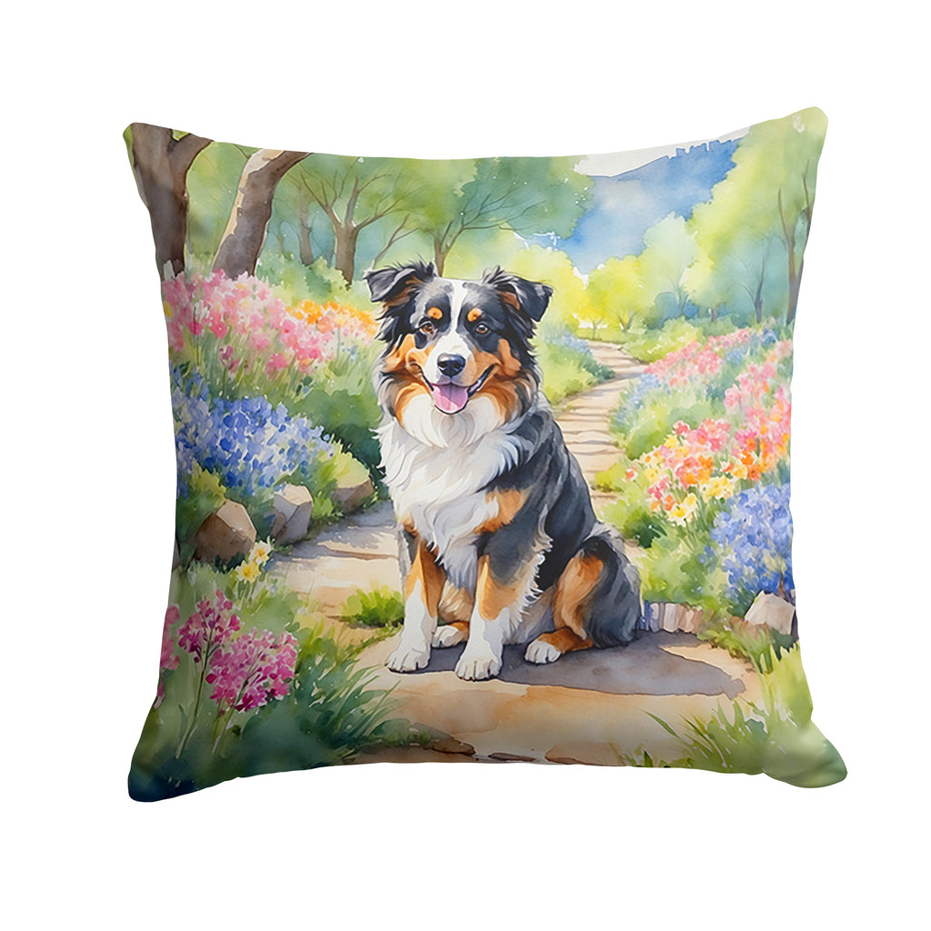 Australian Shepherd Spring Garden Decorative Throw Pillow 18x18 Indoor Outdoor Accent Cushion, Fabric Cover with Insert for Sofa, Bed, Porch & Living Room