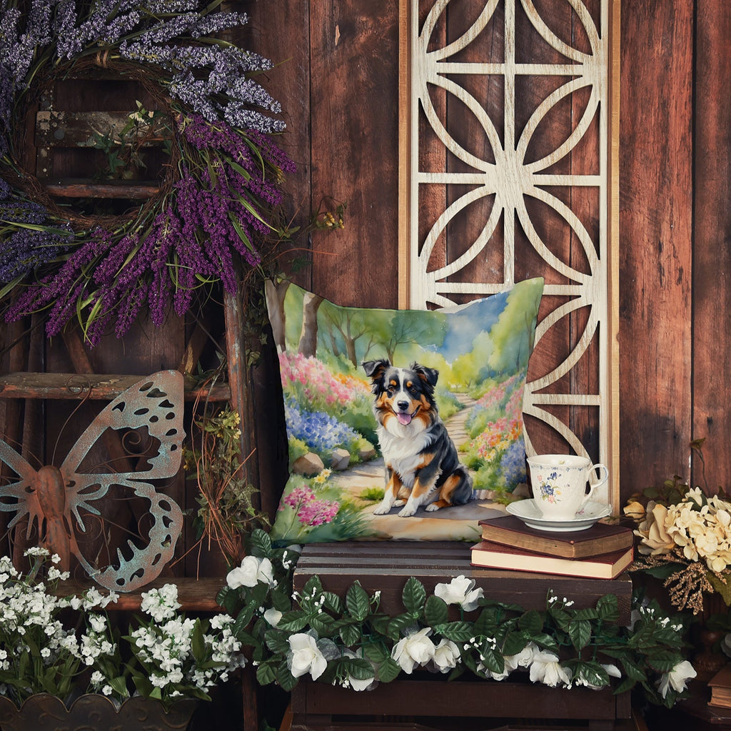 Australian Shepherd Spring Garden Decorative Throw Pillow 18x18 Indoor Outdoor Accent Cushion, Fabric Cover with Insert for Sofa, Bed, Porch & Living Room