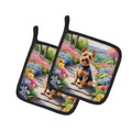 Australian Terrier Spring Garden Pot Holder Set of 2 Heat Resistant Quilted Hot Pads 7.5 x 7.5 Inch, Insulated Kitchen Trivets for Cooking & Baking