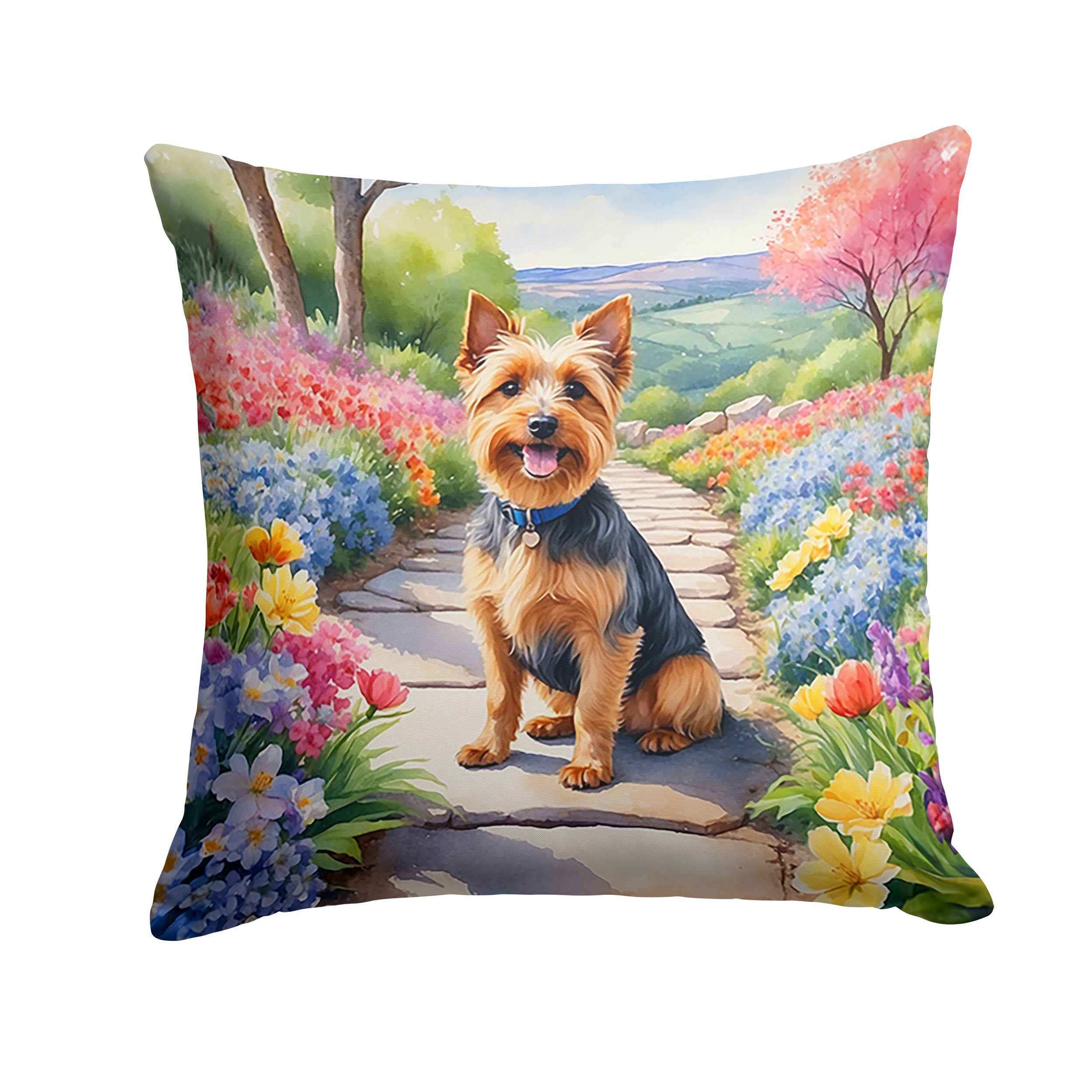 Australian Terrier Spring Garden Decorative Throw Pillow 18x18 Indoor Outdoor Accent Cushion, Fabric Cover with Insert for Sofa, Bed, Porch & Living Room