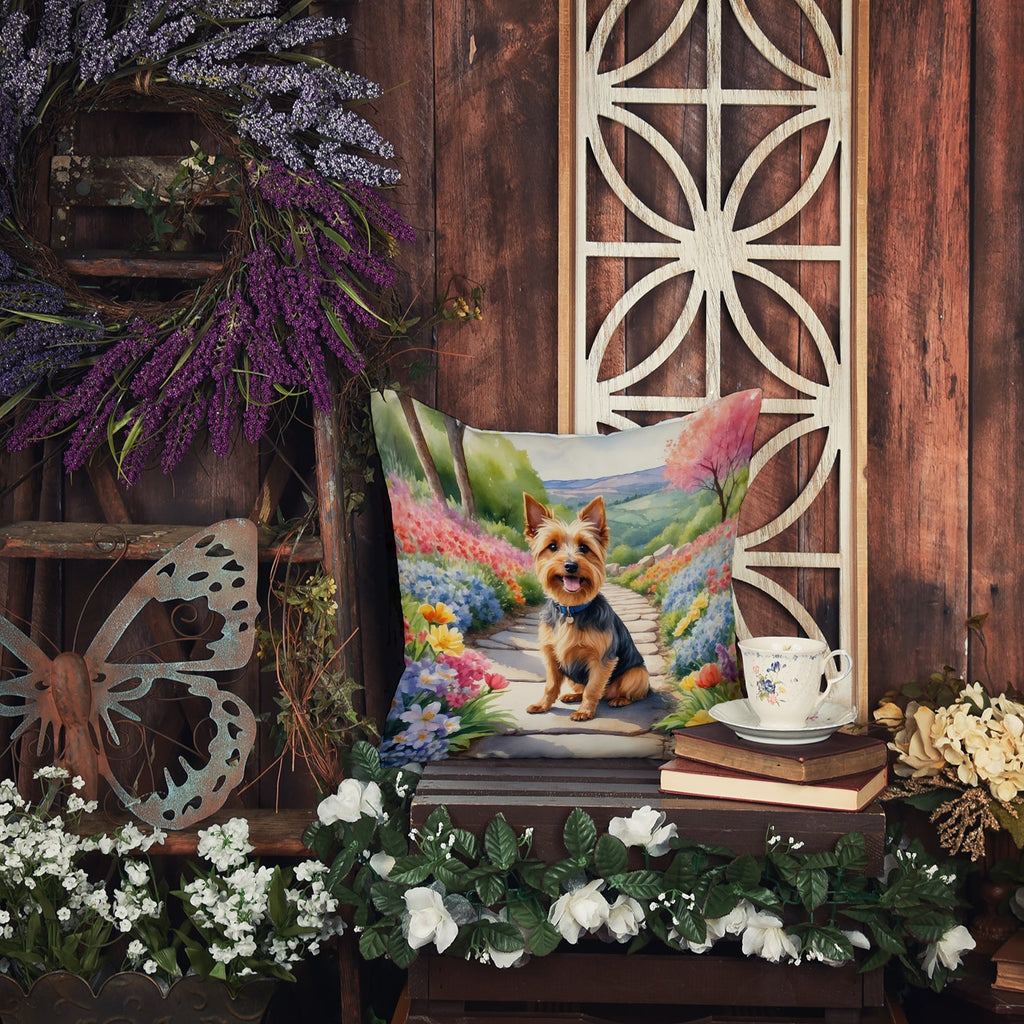 Australian Terrier Spring Garden Decorative Throw Pillow 18x18 Indoor Outdoor Accent Cushion, Fabric Cover with Insert for Sofa, Bed, Porch & Living Room