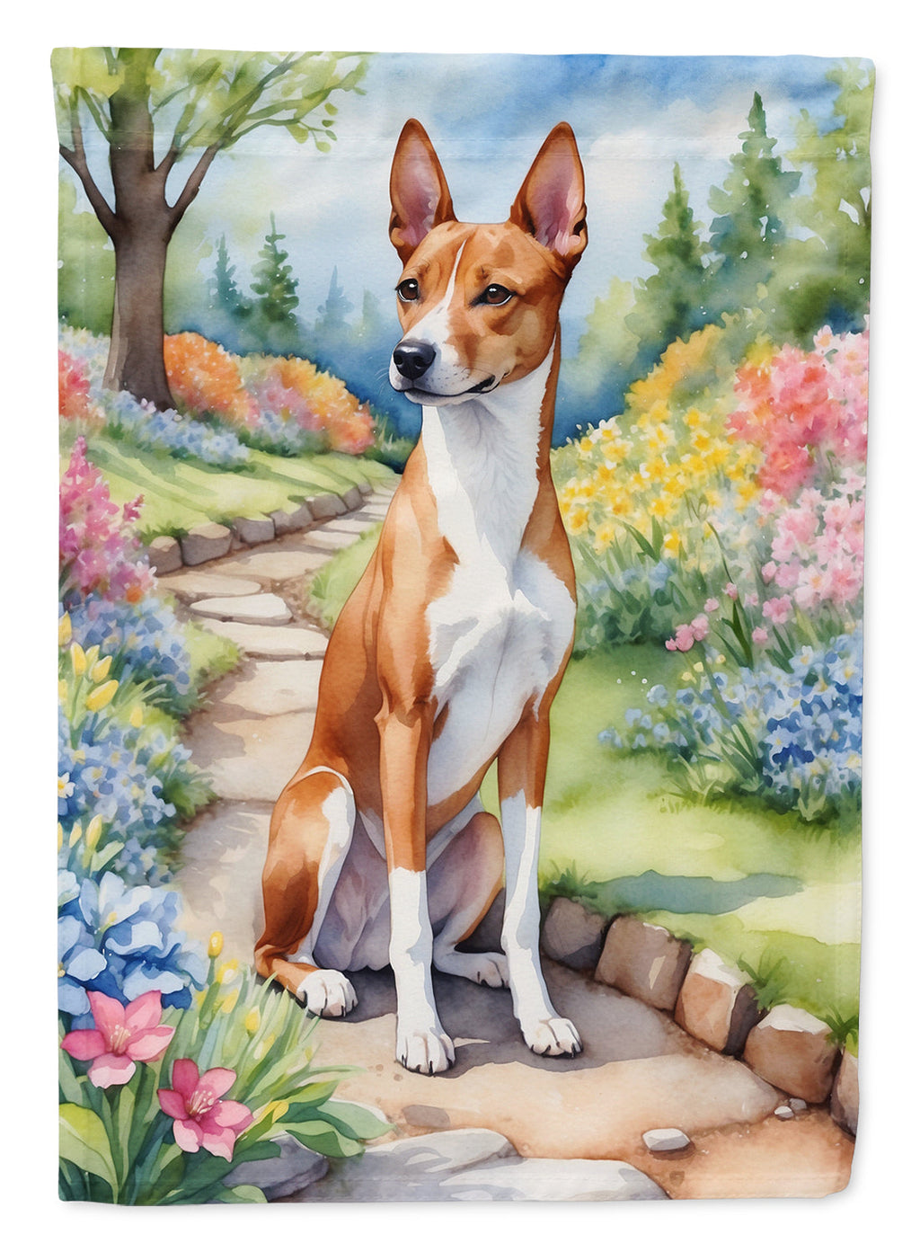 Basenji Spring Garden House Flag 28x40 Porch Sleeve Pole Decorative Outside Yard Banner Artwork Wall Hanging, Polyester