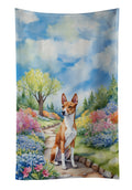 Basenji Spring Garden Kitchen Towel Velour Plush Front and Cotton Loop Back Machine Washable