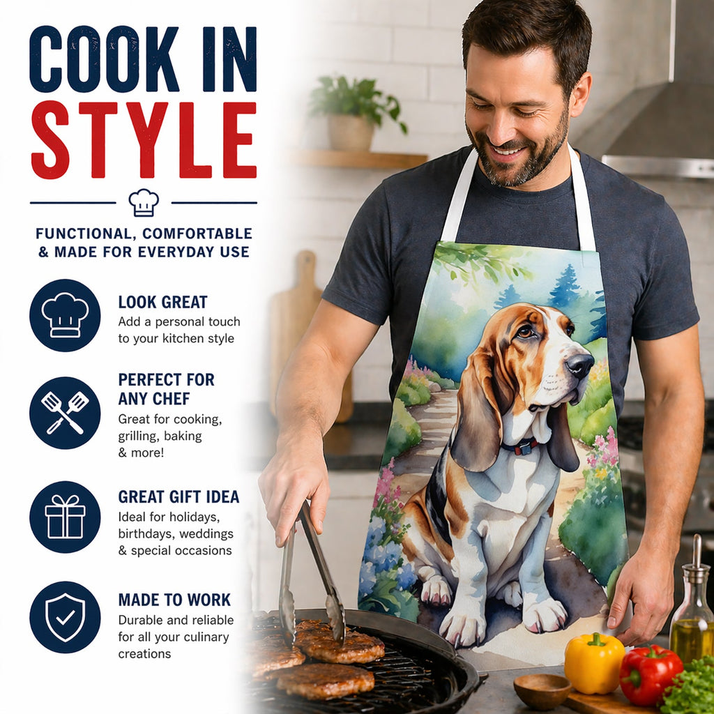 Basset Hound Spring Garden Apron Cooking Kitchen Server Baking Crafts Gardening for Adult Women Men, Unisex, Large, Multicolor