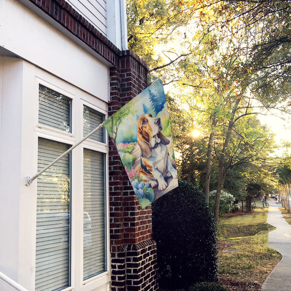 Basset Hound Spring Garden House Flag 28x40 Porch Sleeve Pole Decorative Outside Yard Banner Artwork Wall Hanging, Polyester