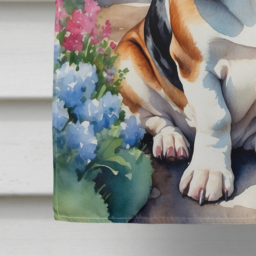 Basset Hound Spring Garden House Flag 28x40 Porch Sleeve Pole Decorative Outside Yard Banner Artwork Wall Hanging, Polyester