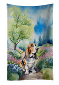 Basset Hound Spring Garden Kitchen Towel Velour Plush Front and Cotton Loop Back Machine Washable