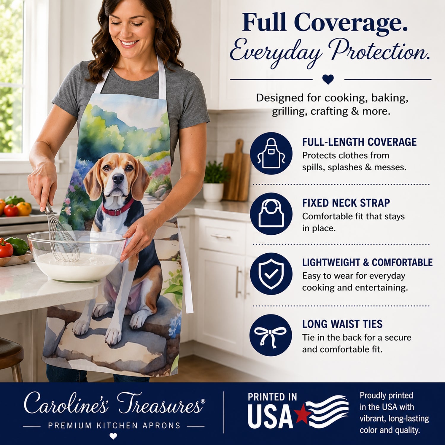 Beagle Spring Garden Apron Cooking Kitchen Server Baking Crafts Gardening for Adult Women Men, Unisex, Large, Multicolor