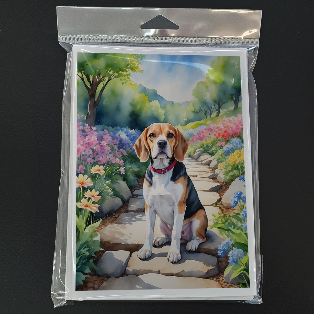 Beagle Spring Garden Greeting Cards Pack of 8 Blank Cards with Envelopes Whimsical A7 Size 5x7