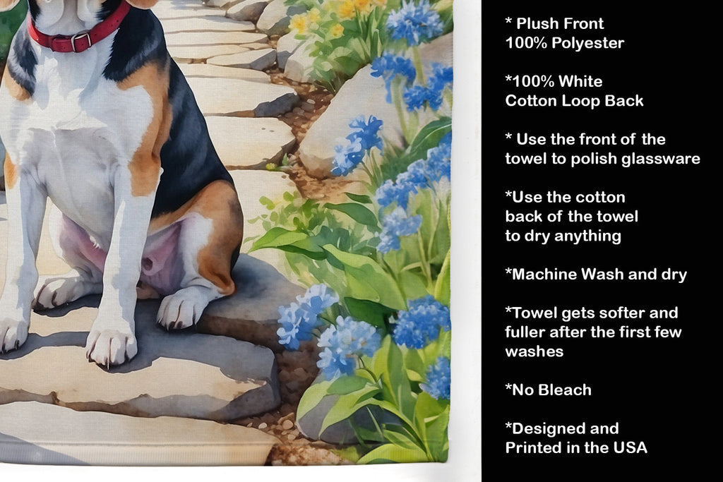 Beagle Spring Garden Kitchen Towel Velour Plush Front and Cotton Loop Back Machine Washable