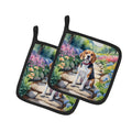 Beagle Spring Garden Pot Holder Set of 2 Heat Resistant Quilted Hot Pads 7.5 x 7.5 Inch, Insulated Kitchen Trivets for Cooking & Baking
