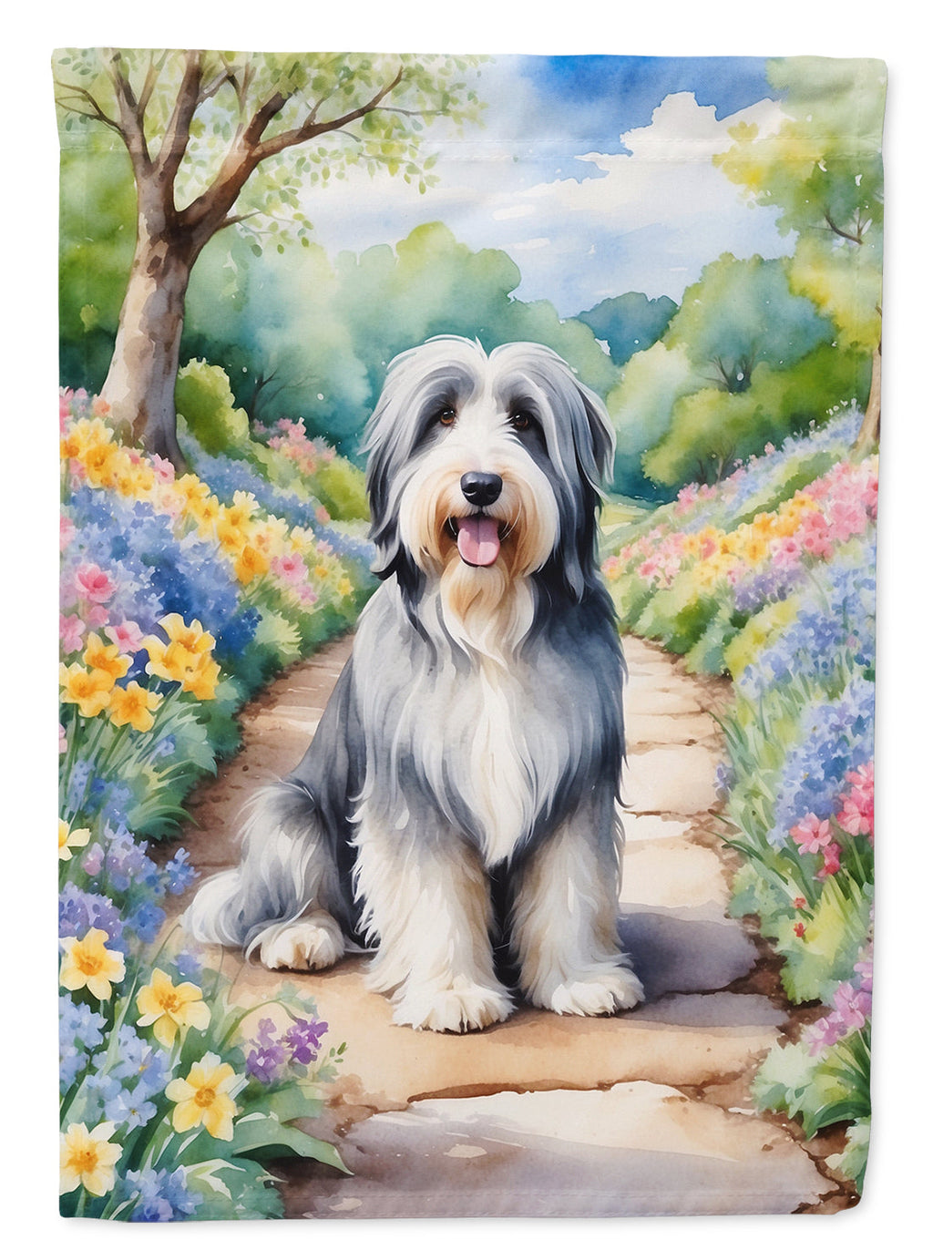 Bearded Collie Spring Garden House Flag 28x40 Porch Sleeve Pole Decorative Outside Yard Banner Artwork Wall Hanging, Polyester