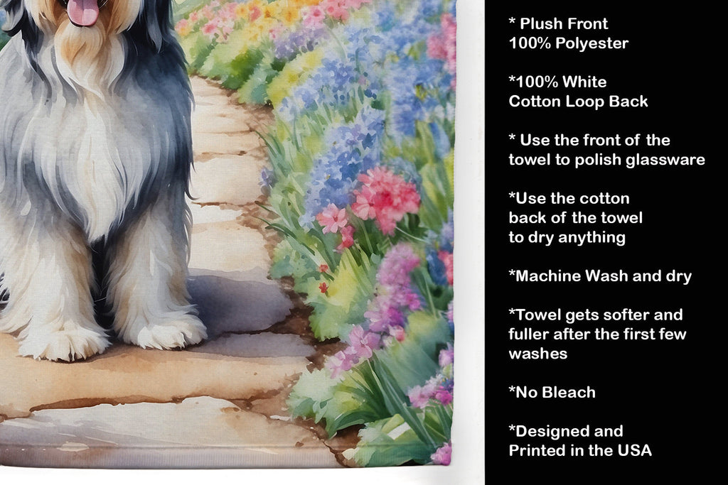 Bearded Collie Spring Garden Kitchen Towel Velour Plush Front and Cotton Loop Back Machine Washable