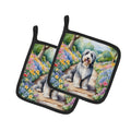 Bearded Collie Spring Garden Pot Holder Set of 2 Heat Resistant Quilted Hot Pads 7.5 x 7.5 Inch, Insulated Kitchen Trivets for Cooking & Baking