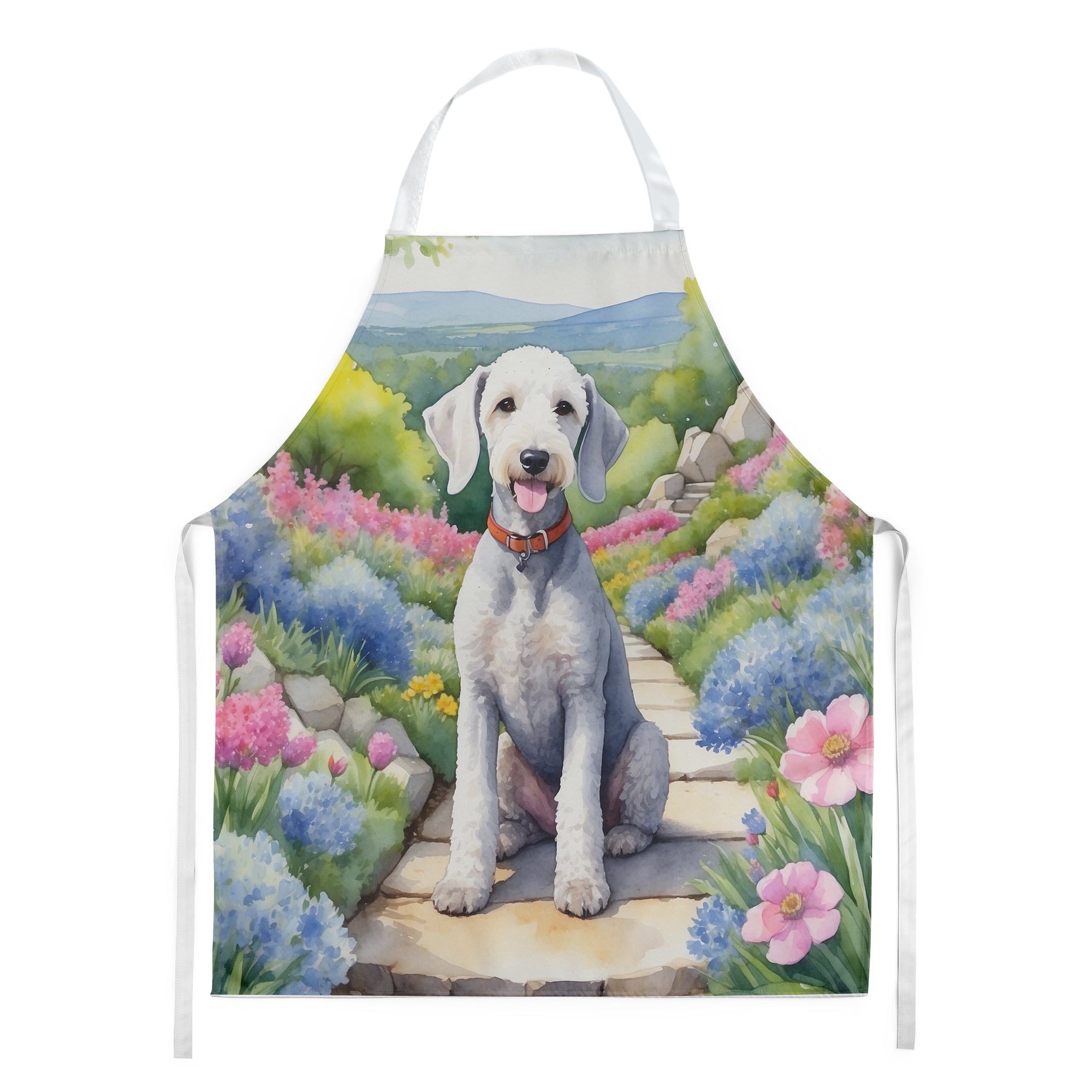 Bedlington Terrier Spring Garden Apron Cooking Kitchen Server Baking Crafts Gardening for Adult Women Men, Unisex, Large, Multicolor