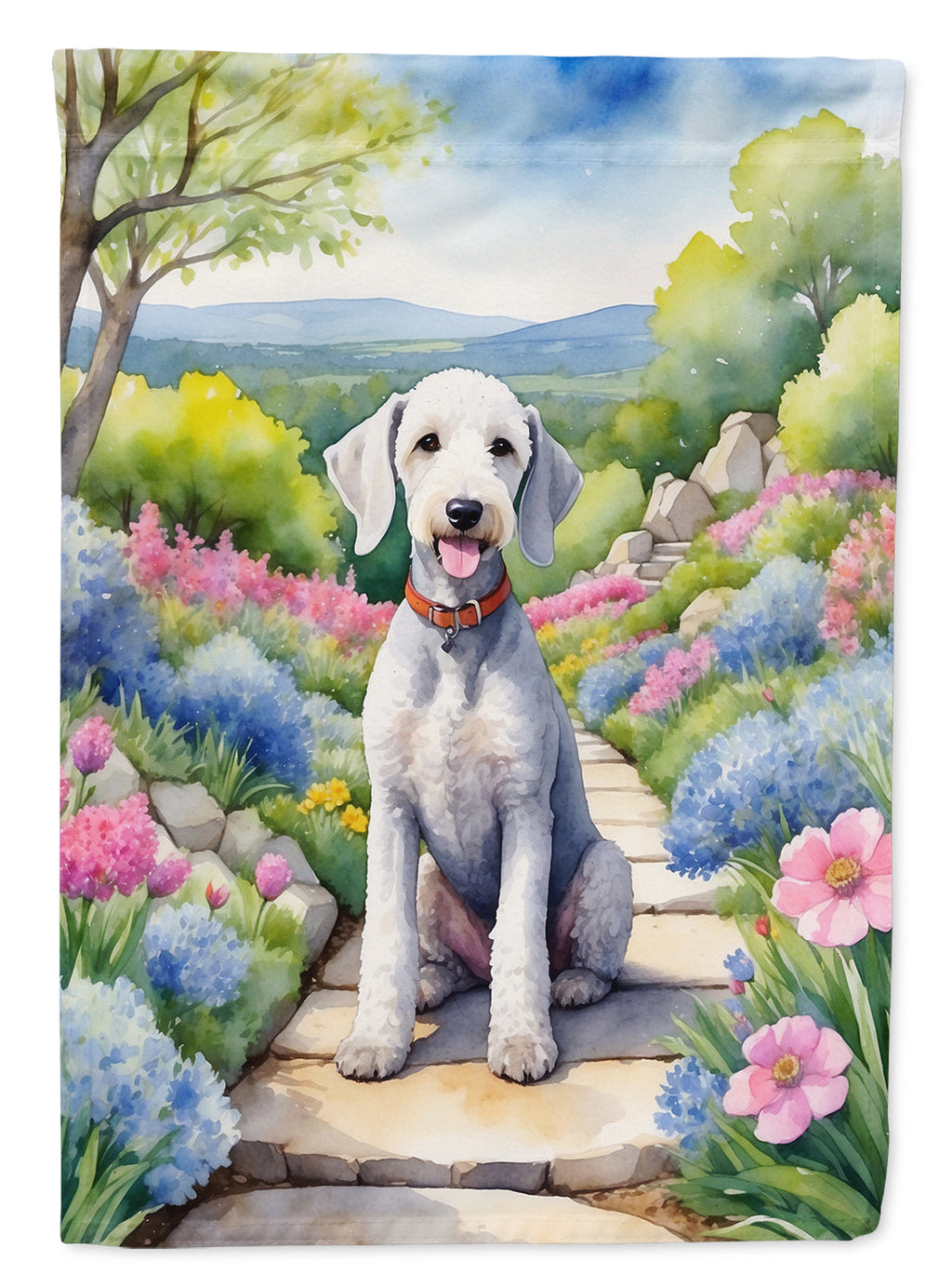 Bedlington Terrier Spring Garden House Flag 28x40 Porch Sleeve Pole Decorative Outside Yard Banner Artwork Wall Hanging, Polyester