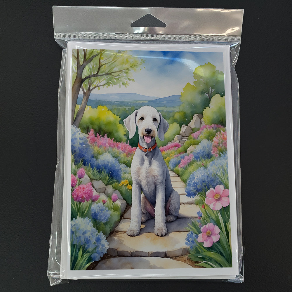 Bedlington Terrier Spring Garden Greeting Cards Pack of 8 Blank Cards with Envelopes Whimsical A7 Size 5x7