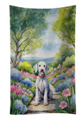 Bedlington Terrier Spring Garden Kitchen Towel Velour Plush Front and Cotton Loop Back Machine Washable