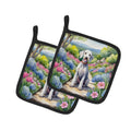 Bedlington Terrier Spring Garden Pot Holder Set of 2 Heat Resistant Quilted Hot Pads 7.5 x 7.5 Inch, Insulated Kitchen Trivets for Cooking & Baking