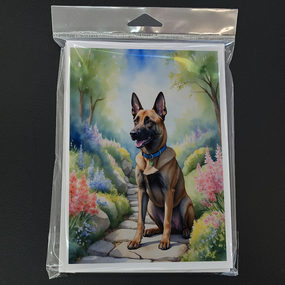 Belgian Malinois Spring Garden Greeting Cards Pack of 8 Blank Cards with Envelopes Whimsical A7 Size 5x7