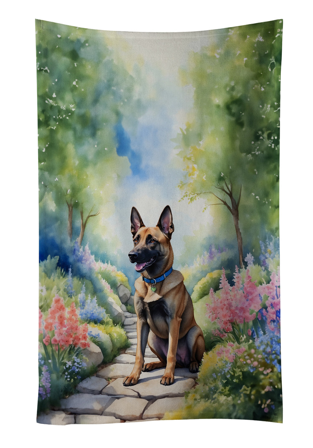 Belgian Malinois Spring Garden Kitchen Towel Velour Plush Front and Cotton Loop Back Machine Washable