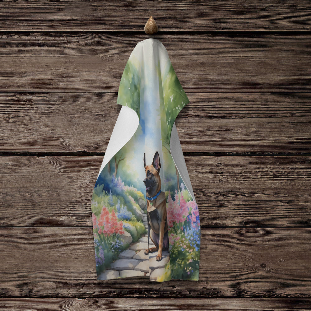 Belgian Malinois Spring Garden Kitchen Towel Velour Plush Front and Cotton Loop Back Machine Washable