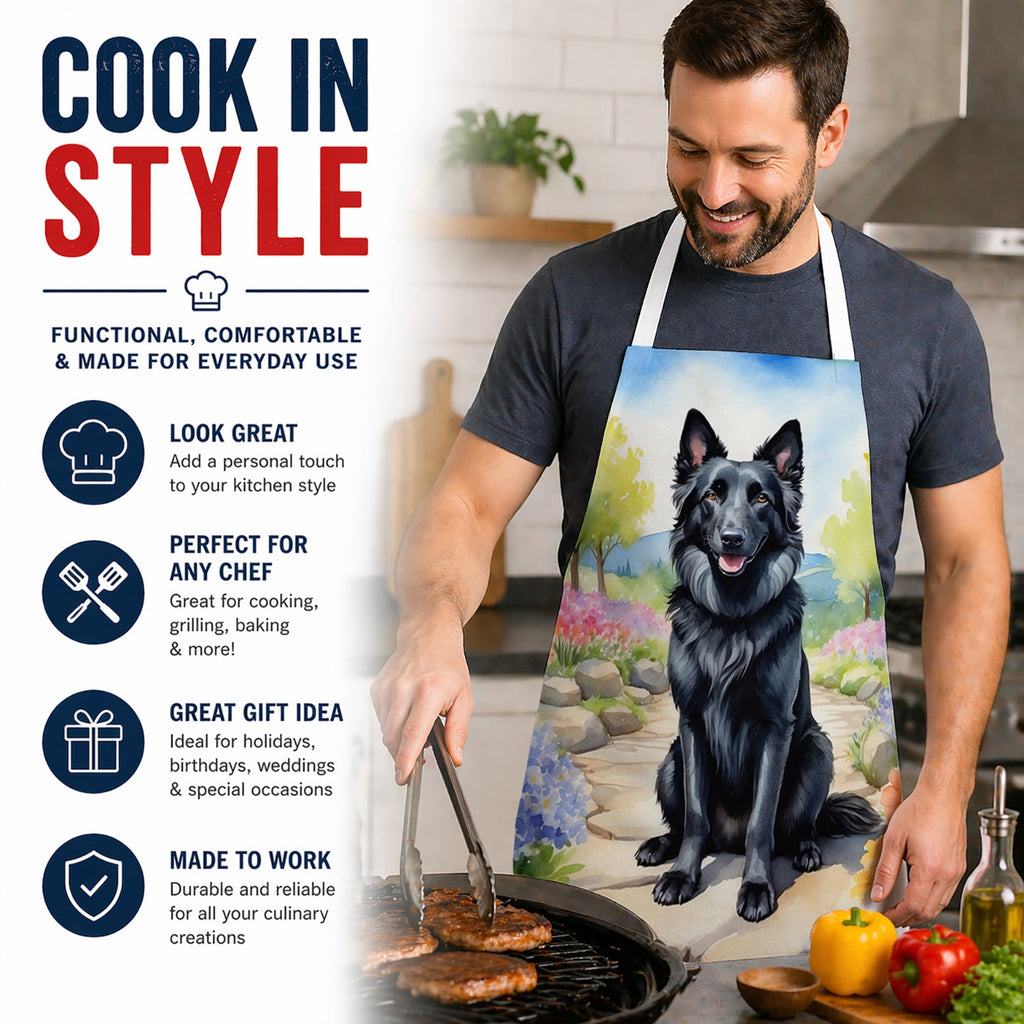 Belgian Sheepdog Spring Path Apron Cooking Kitchen Server Baking Crafts Gardening for Adult Women Men, Unisex, Large, Multicolor
