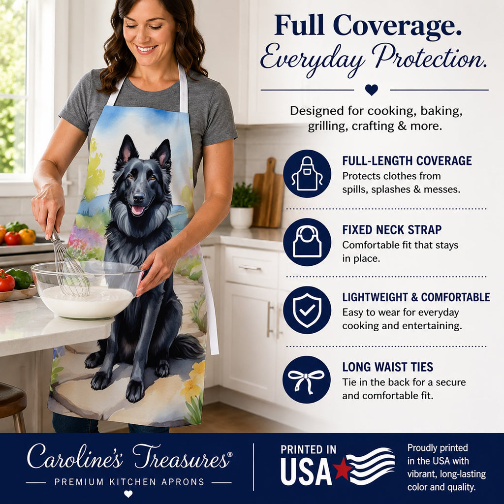 Belgian Sheepdog Spring Path Apron Cooking Kitchen Server Baking Crafts Gardening for Adult Women Men, Unisex, Large, Multicolor