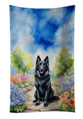 Belgian Sheepdog Spring Path Kitchen Towel Velour Plush Front and Cotton Loop Back Machine Washable