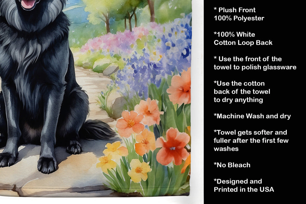 Belgian Sheepdog Spring Path Kitchen Towel Velour Plush Front and Cotton Loop Back Machine Washable