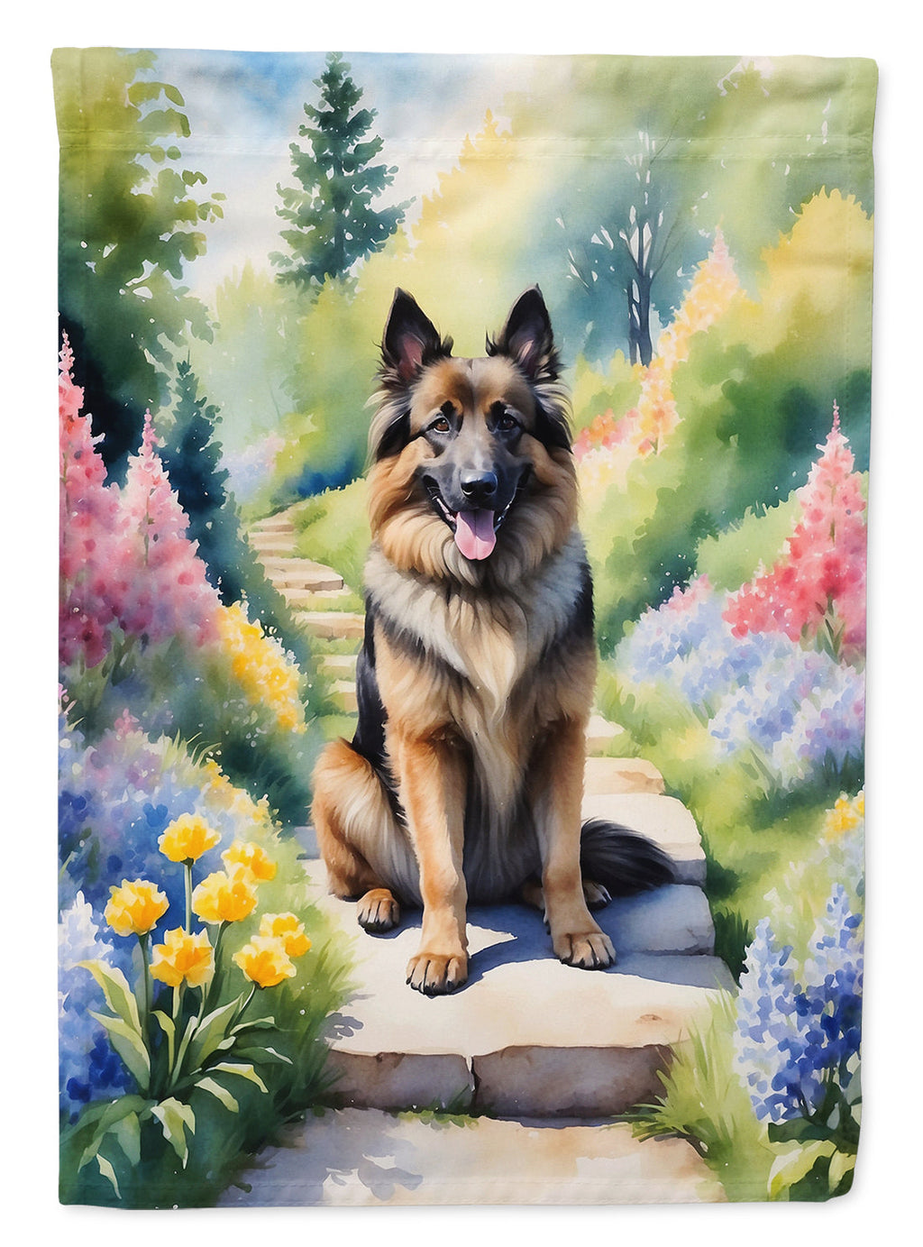 Belgian Tervuren Spring Path House Flag 28x40 Porch Sleeve Pole Decorative Outside Yard Banner Artwork Wall Hanging, Polyester