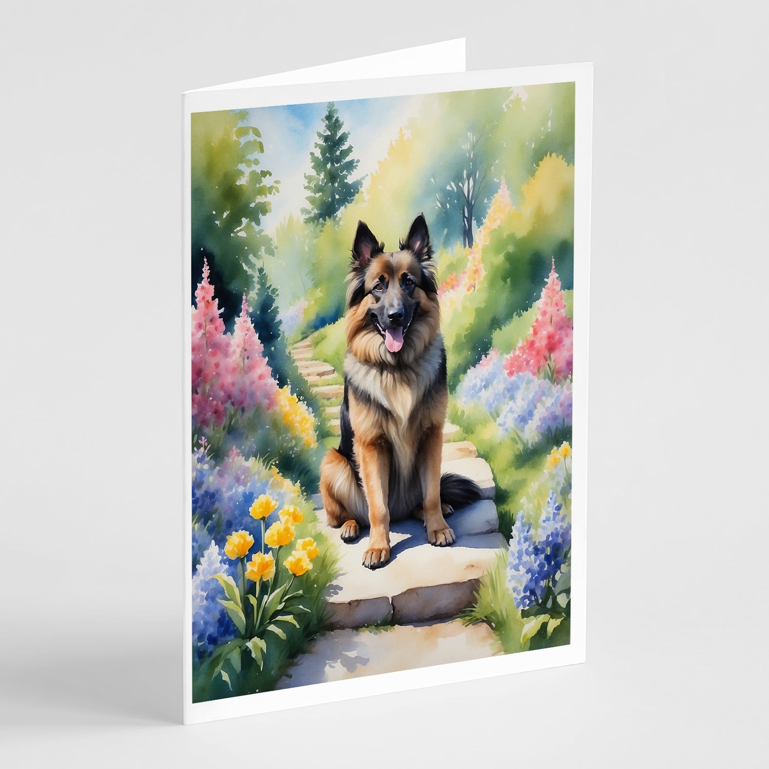 Belgian Tervuren Spring Path Greeting Cards Pack of 8 Blank Cards with Envelopes Whimsical A7 Size 5x7