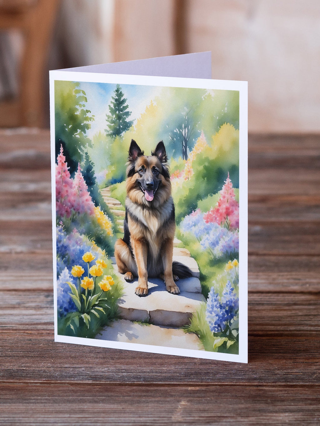 Belgian Tervuren Spring Path Greeting Cards Pack of 8 Blank Cards with Envelopes Whimsical A7 Size 5x7