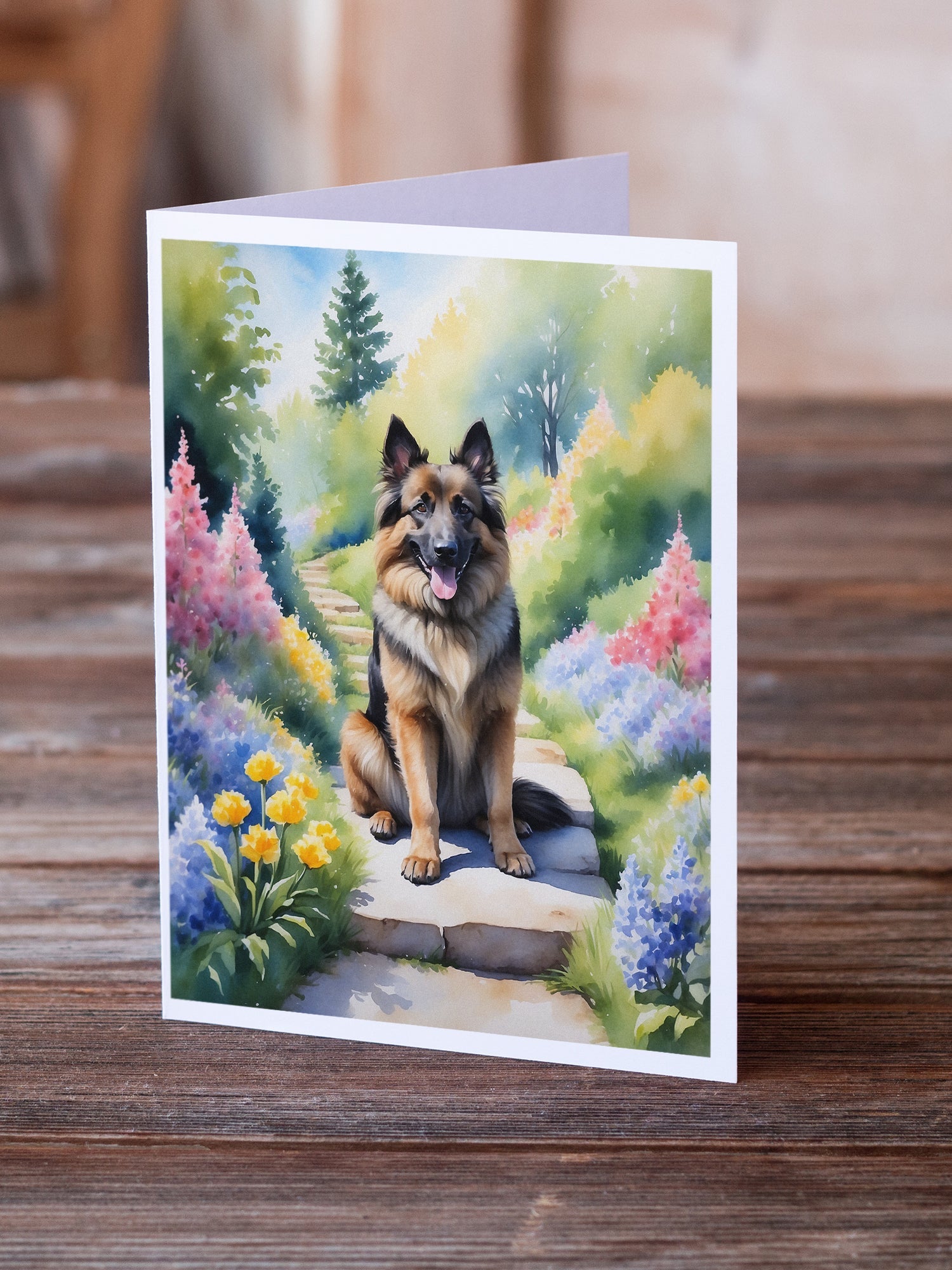 Belgian Tervuren Spring Path Greeting Cards Pack of 8 Blank Cards with Envelopes Whimsical A7 Size 5x7
