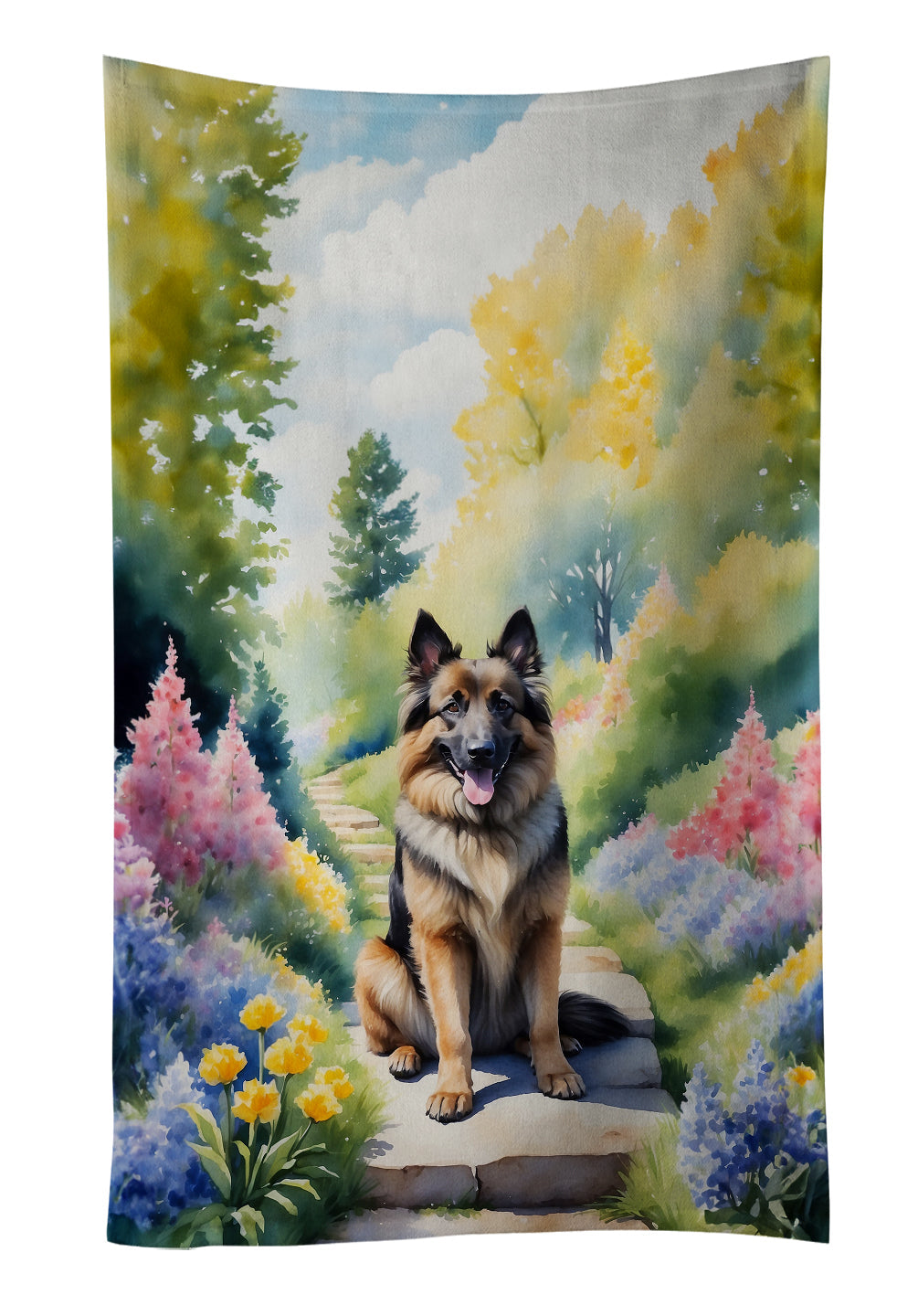 Belgian Tervuren Spring Path Kitchen Towel Velour Plush Front and Cotton Loop Back Machine Washable