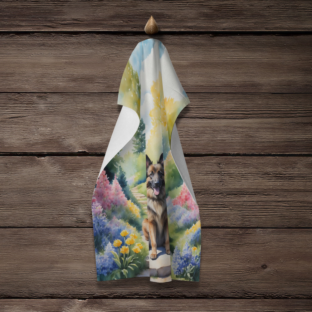 Belgian Tervuren Spring Path Kitchen Towel Velour Plush Front and Cotton Loop Back Machine Washable