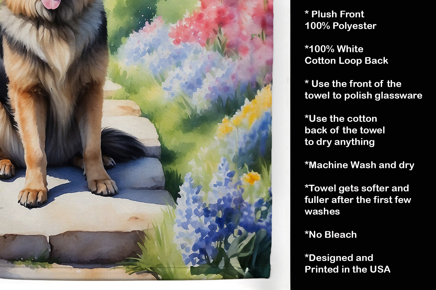 Belgian Tervuren Spring Path Kitchen Towel Velour Plush Front and Cotton Loop Back Machine Washable