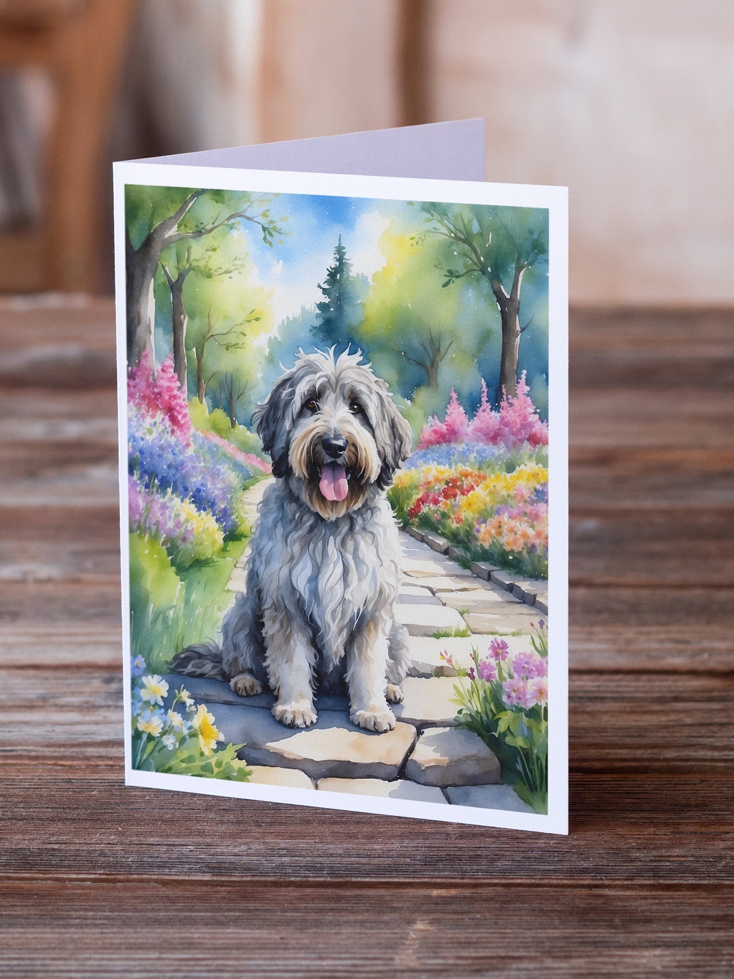Bergamasco Sheepdog Spring Path Greeting Cards Pack of 8 Blank Cards with Envelopes Whimsical A7 Size 5x7