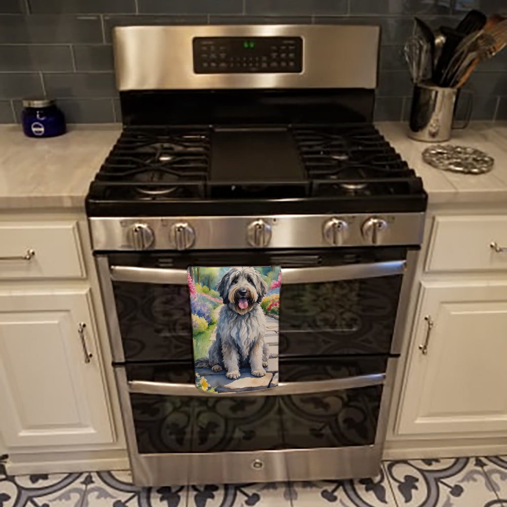 Bergamasco Sheepdog Spring Path Kitchen Towel Velour Plush Front and Cotton Loop Back Machine Washable