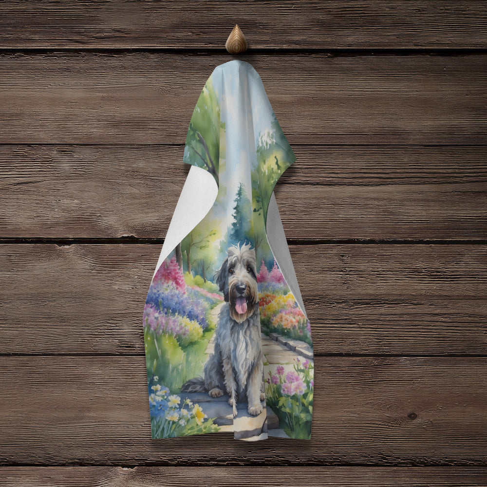 Bergamasco Sheepdog Spring Path Kitchen Towel Velour Plush Front and Cotton Loop Back Machine Washable