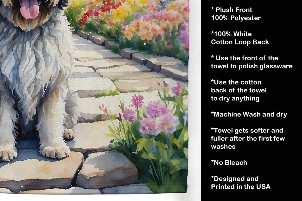 Bergamasco Sheepdog Spring Path Kitchen Towel Velour Plush Front and Cotton Loop Back Machine Washable