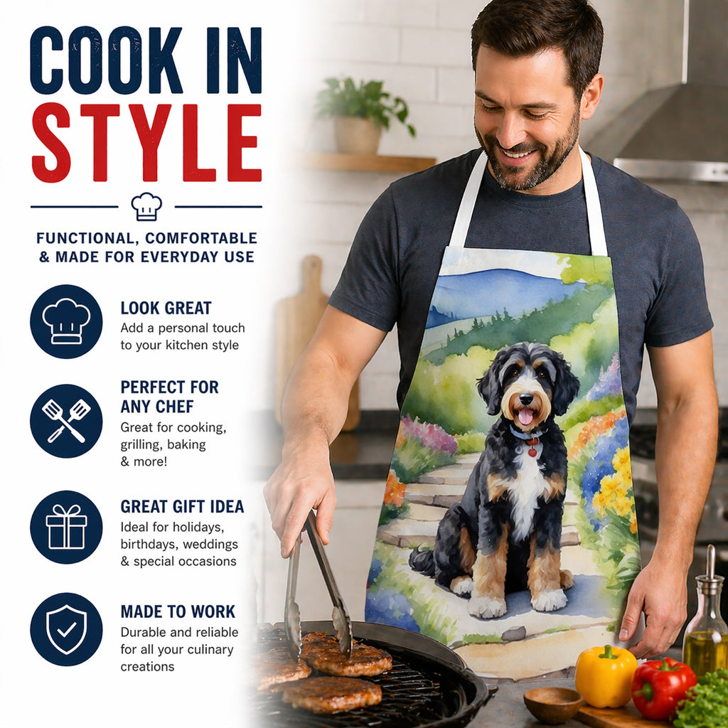 Bernedoodle Spring Path Apron Cooking Kitchen Server Baking Crafts Gardening for Adult Women Men, Unisex, Large, Multicolor