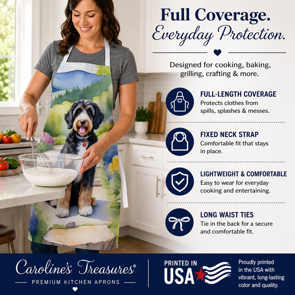 Bernedoodle Spring Path Apron Cooking Kitchen Server Baking Crafts Gardening for Adult Women Men, Unisex, Large, Multicolor