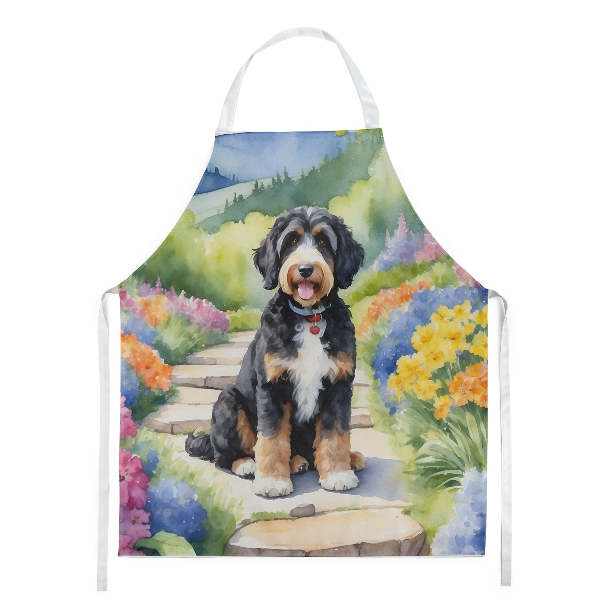 Bernedoodle Spring Path Apron Cooking Kitchen Server Baking Crafts Gardening for Adult Women Men, Unisex, Large, Multicolor