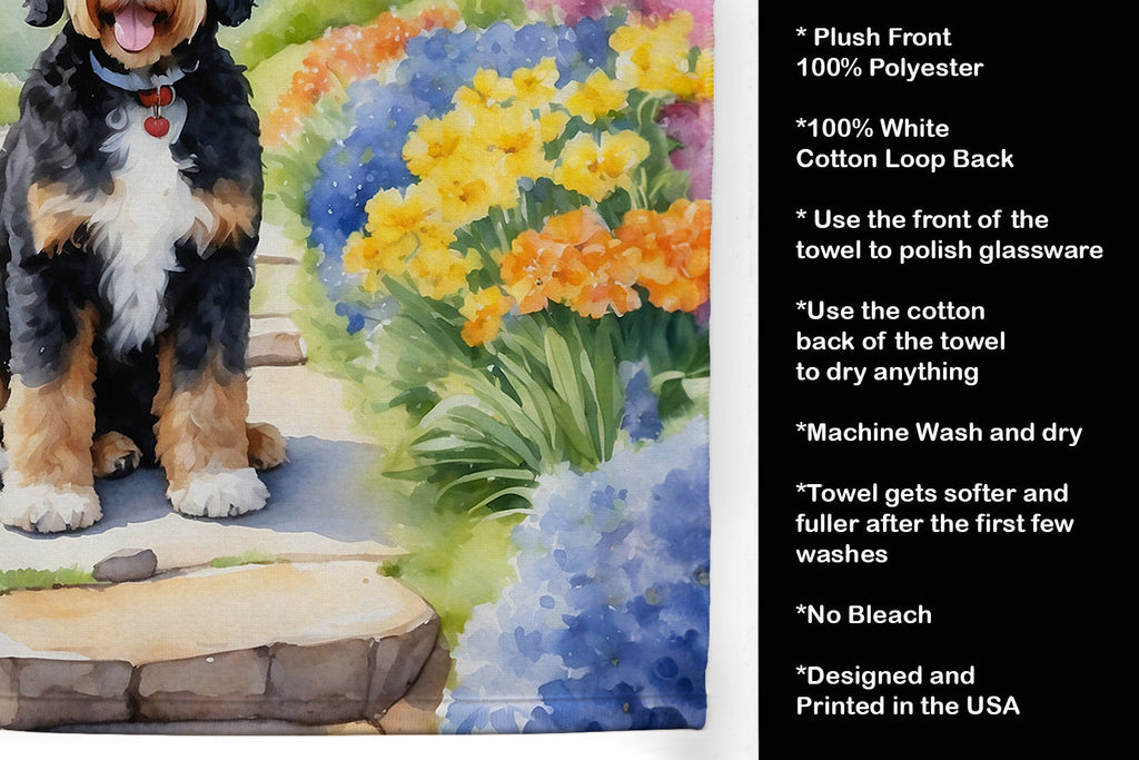 Bernedoodle Spring Path Kitchen Towel Velour Plush Front and Cotton Loop Back Machine Washable