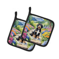 Bernedoodle Spring Path Pot Holder Set of 2 Heat Resistant Quilted Hot Pads 7.5 x 7.5 Inch, Insulated Kitchen Trivets for Cooking & Baking