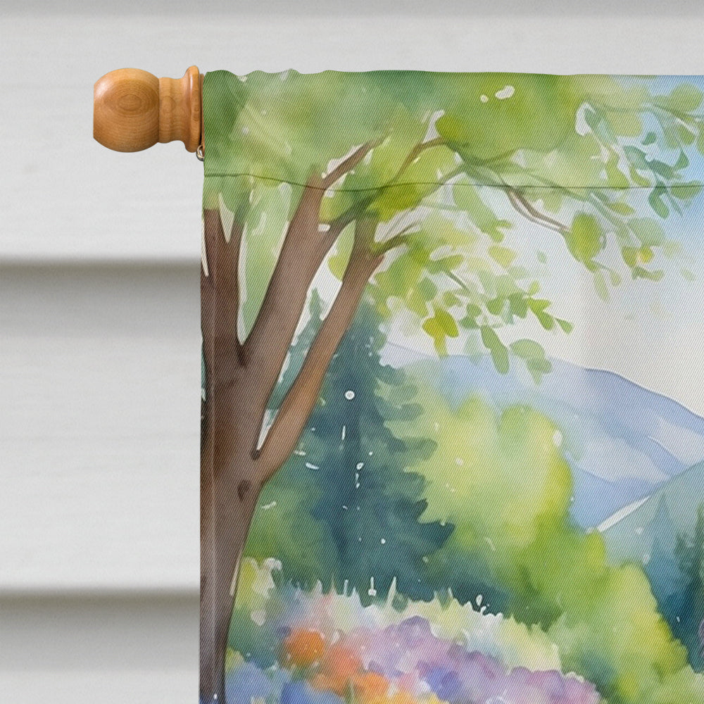 Bernese Mountain Dog Spring Path House Flag 28x40 Porch Sleeve Pole Decorative Outside Yard Banner Artwork Wall Hanging, Polyester