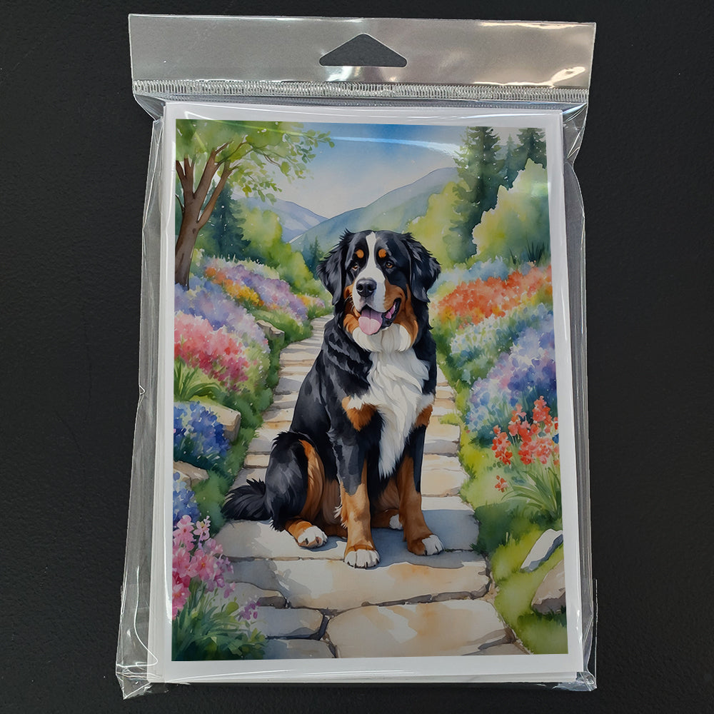 Bernese Mountain Dog Spring Path Greeting Cards Pack of 8 Blank Cards with Envelopes Whimsical A7 Size 5x7