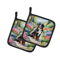 Bernese Mountain Dog Spring Path Pot Holder Set of 2 Heat Resistant Quilted Hot Pads 7.5 x 7.5 Inch, Insulated Kitchen Trivets for Cooking & Baking
