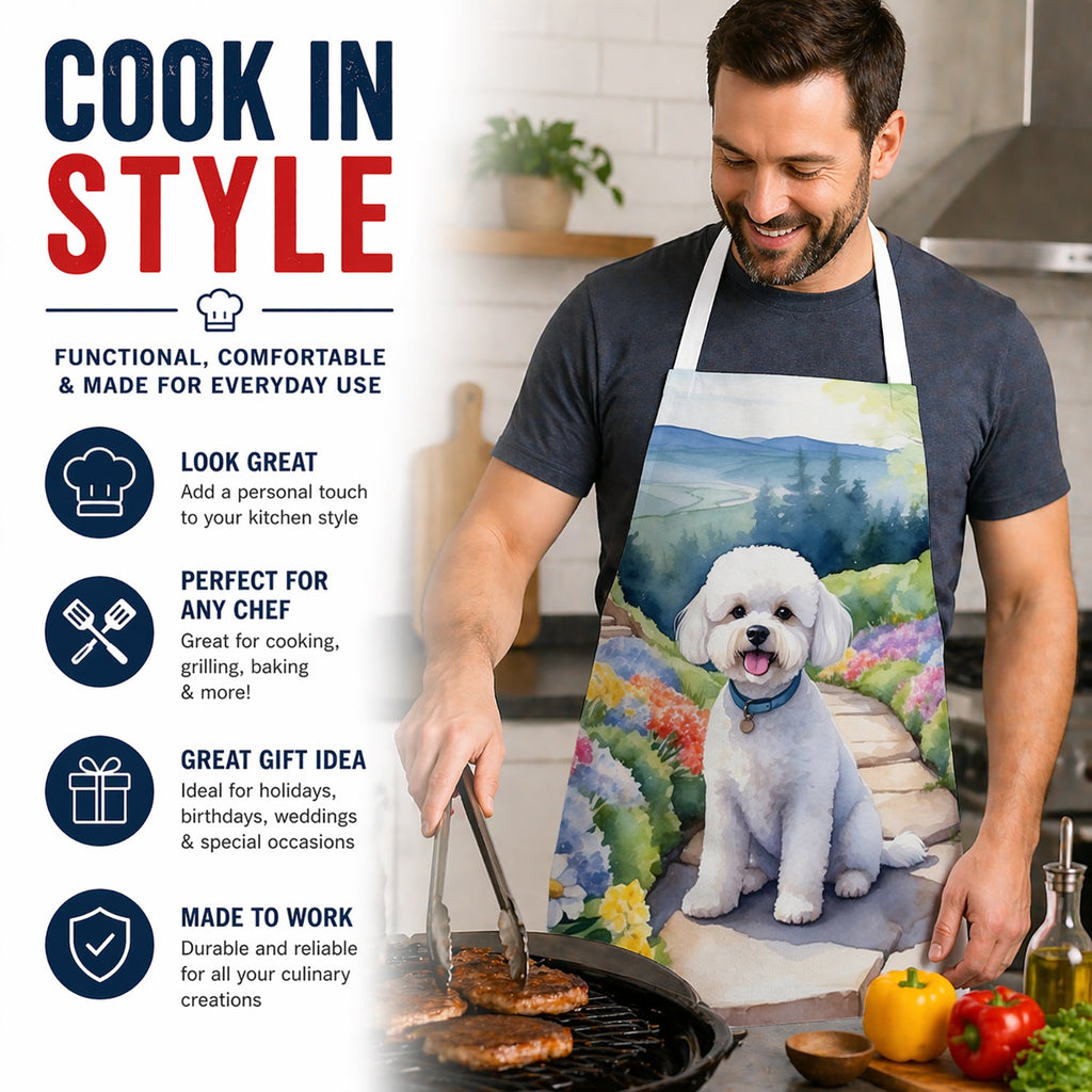Bichon Frise Spring Path Apron Cooking Kitchen Server Baking Crafts Gardening for Adult Women Men, Unisex, Large, Multicolor